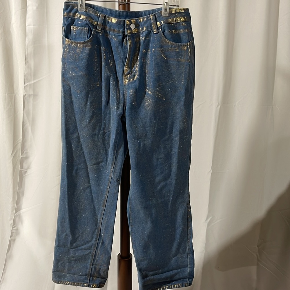 Gold Paint Splattered Jeans! New Xl
